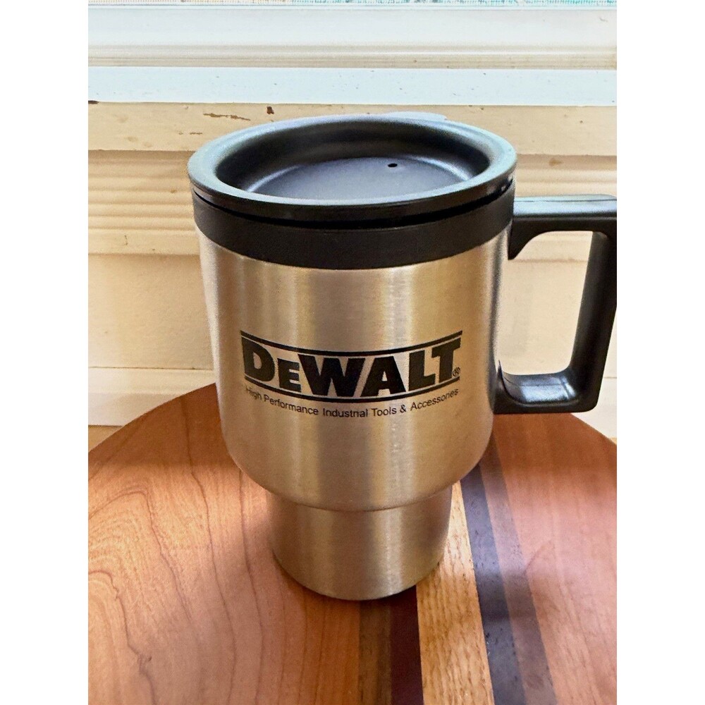 DEWALT Stainless Steel Insulated Travel Mug w/ Handle Drink-Through Lid Silver